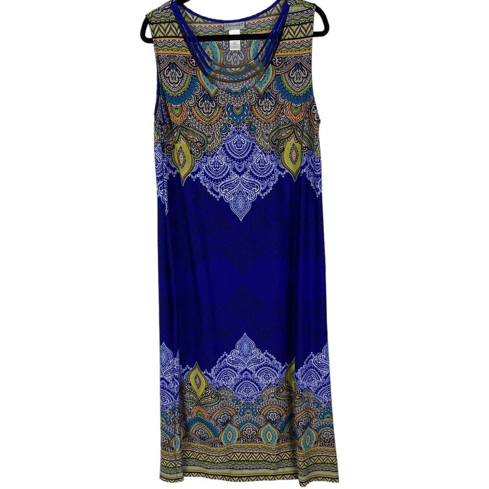 Catherines Sleeveless Maxi Dress Size 0X Blue Print